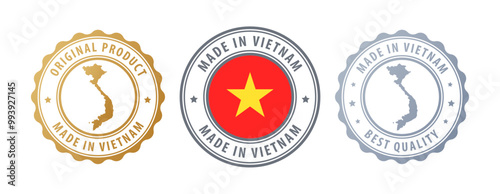 Vietnam - set of stamps with map and flag. Best quality. Original product. Vector illustration