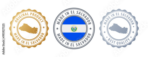 El Salvador - set of stamps with map and flag. Best quality. Original product. Vector illustration