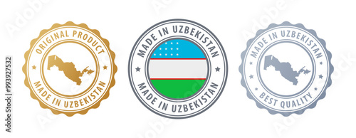 Uzbekistan - set of stamps with map and flag. Best quality. Original product. Vector illustration