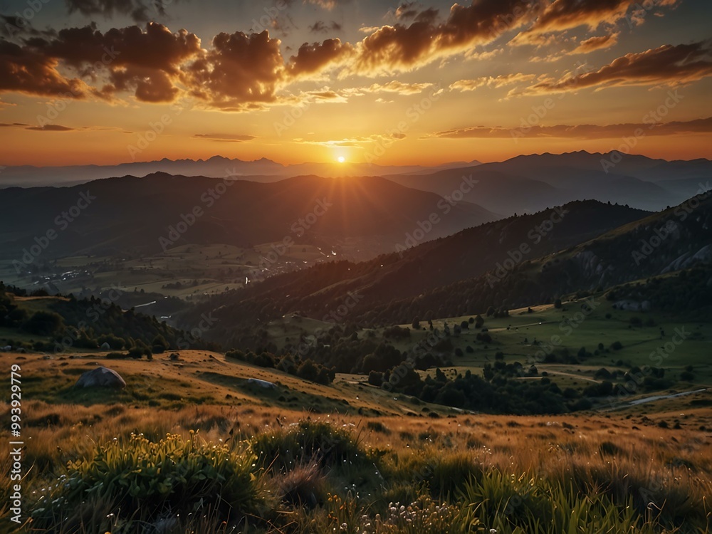 Sunset view over mountain landscapes. Sunset view over mountain landscapes.