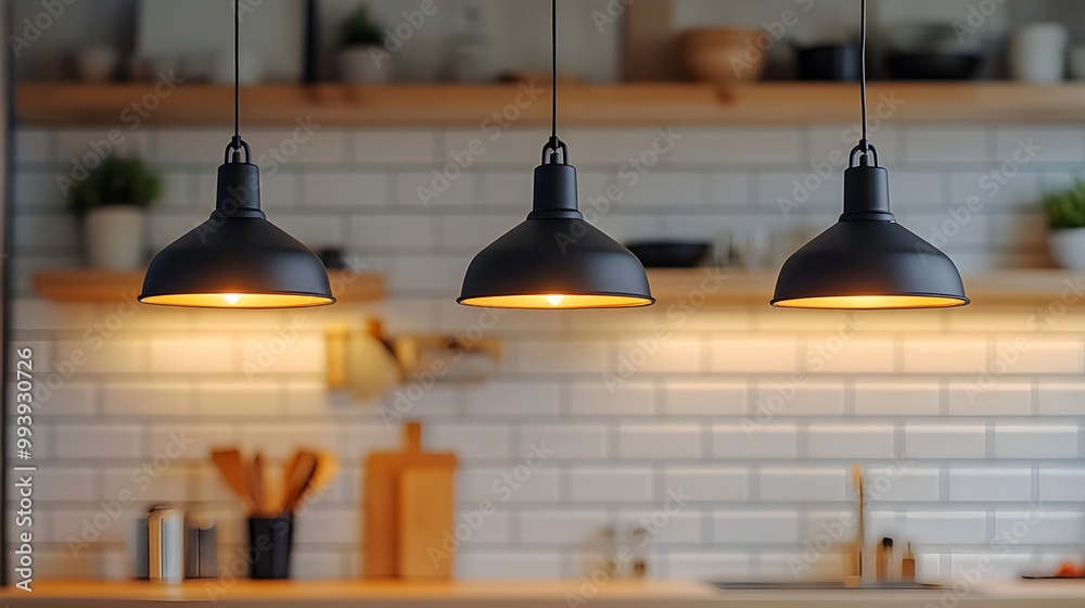 Obraz premium Cozy and Inviting Kitchen with Modern Industrial Style Lighting Fixtures