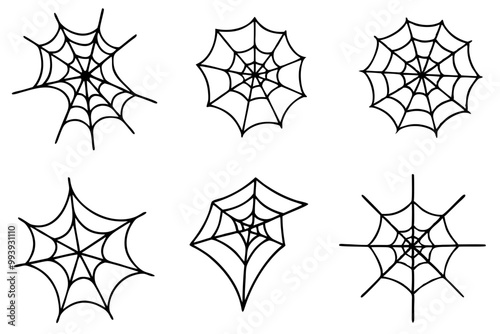 Set of spider web outline vector, Halloween scary elements, Spider icon set