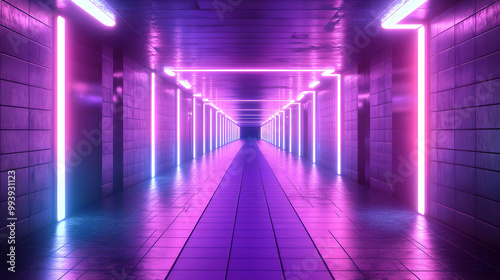 Purple and Blue Neon Lights Corridor 3D Illustration