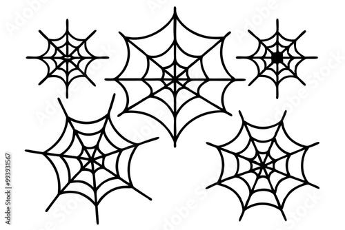 Set of spider web outline vector, Halloween scary elements, Spider icon set