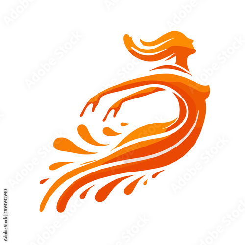 Silhouette of a swimmer from a stream of orange juice, colored vector, minimalist art style, health and beauty, transparent background