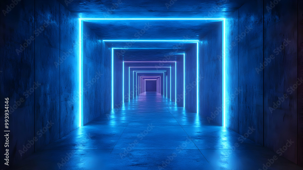 Neon Blue and Purple Lights in a 3D Corridor Illustration Neon Blue and Purple Lights in a 3D Corridor Illustration