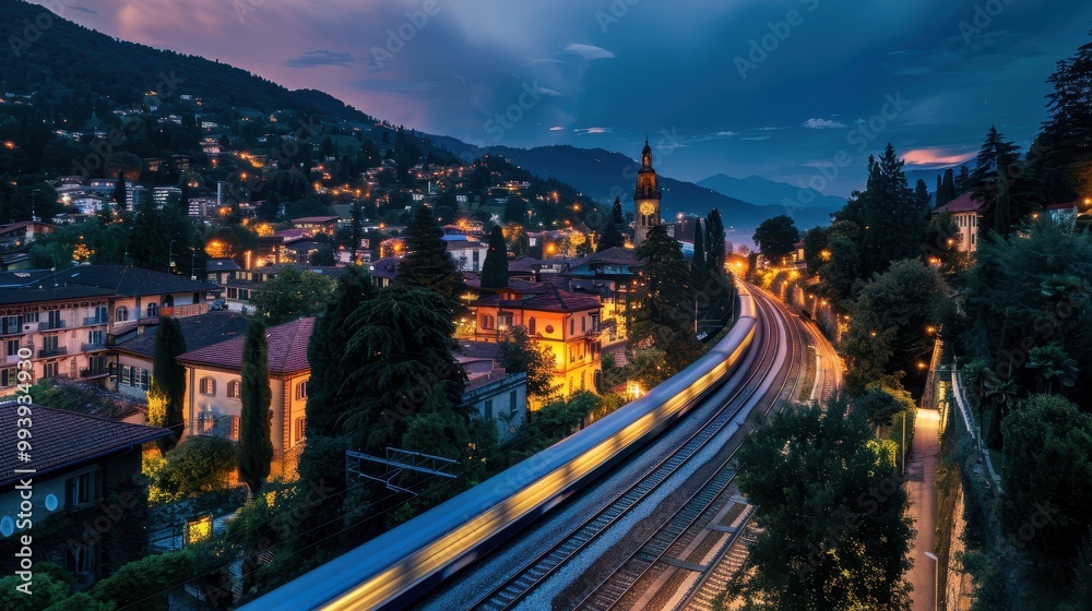 Midnight Express: Historic Town Night Train Light Trail 8K UHD Midnight Express: Historic Town Night Train Light Trail 8K UHD