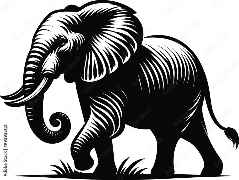 Fototapeta premium Black elephant silhouettes vector on a white background