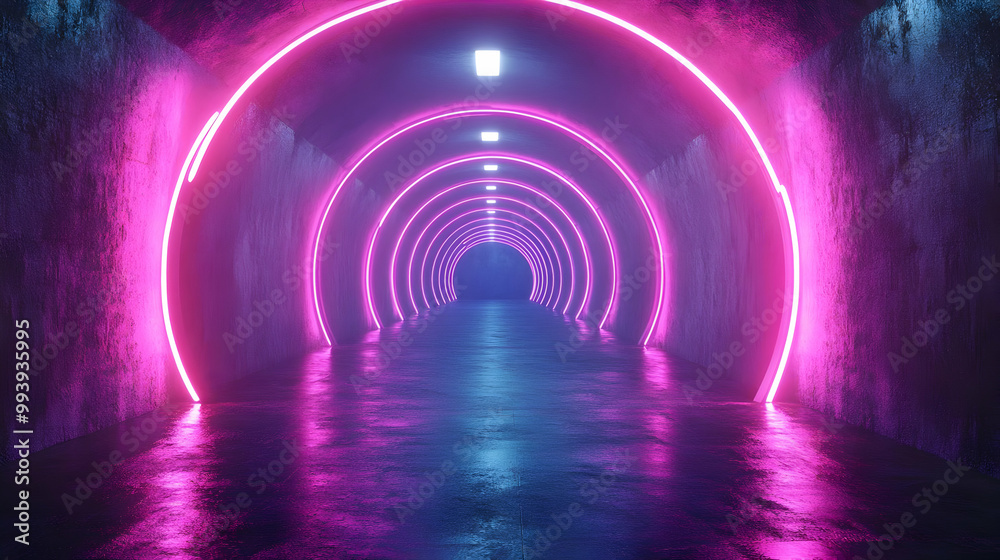 Neon Lights Tunnel 3D Illustration Neon Lights Tunnel 3D Illustration