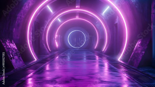 3D Neon Purple Glow Corridor Abstract Background