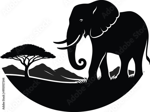 Black elephant silhouettes vector on a white background