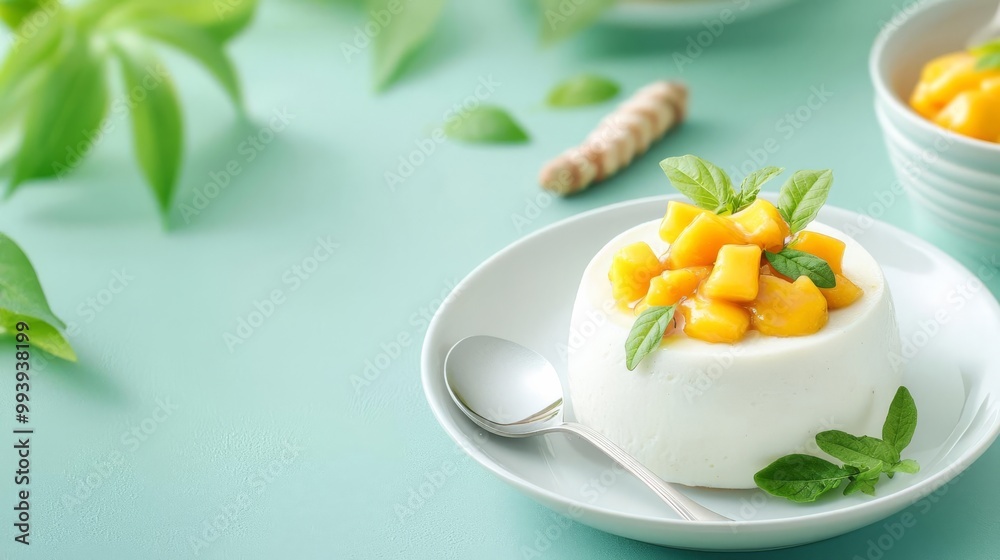 Fusion dessert with coconut milk panna cotta and mangoginger compote, dairyfree and tropical, diet fusion, healthy gourmet Fusion dessert with coconut milk panna cotta and mangoginger compote, dairyfree and tropical, diet fusion, healthy gourmet