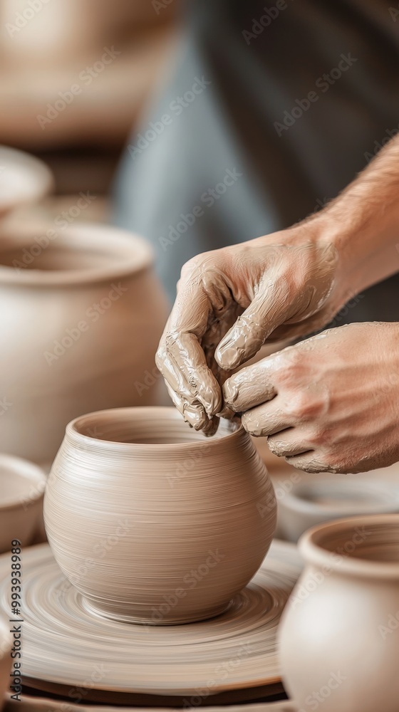 Crafting clay masterpieces in a tranquil pottery studio during the afternoon Crafting clay masterpieces in a tranquil pottery studio during the afternoon