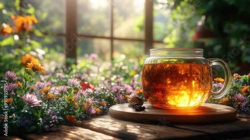 Herbal Tea in a Natural Setting with Empty Space for Text and Branding photo