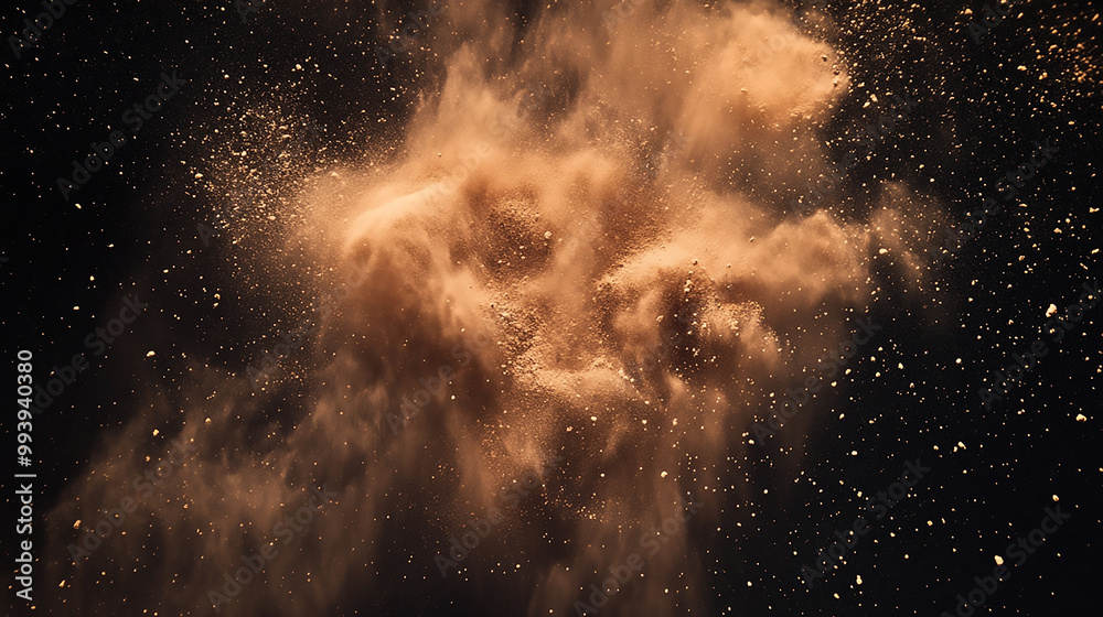 A swirling nebula of gold and brown dust with a scattering of stars A swirling nebula of gold and brown dust with a scattering of stars