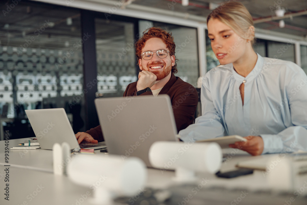 Two skilled professionals are engaged in dynamic collaborative discussions within a stylish, modern workspace Two skilled professionals are engaged in dynamic collaborative discussions within a stylish, modern workspace