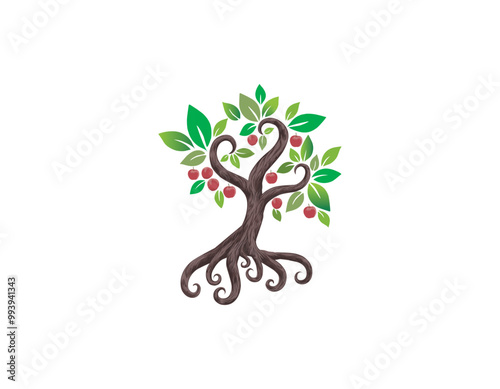 ancient mystical apple  tree with spiral roots