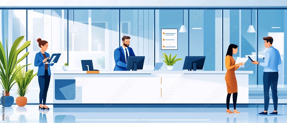 Office Reception Desk with People. Office Reception Desk with People.