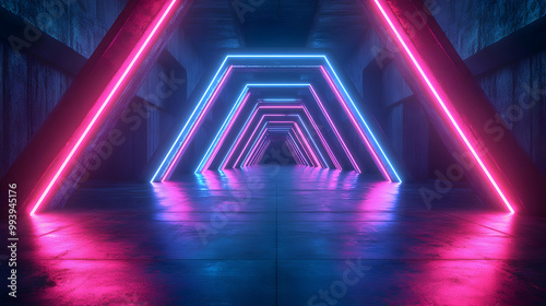 3D Neon Lights Corridor - Abstract Background