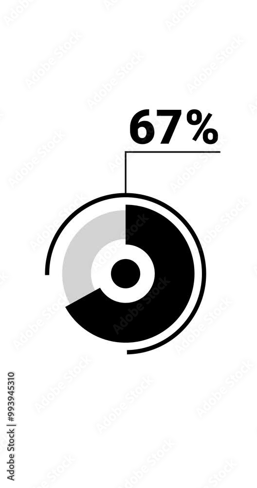67 percent vertical donut chart. Circle round infographic, graphic animation for mobile social media and tv. 67 percent vertical donut chart. Circle round infographic, graphic animation for mobile social media and tv.