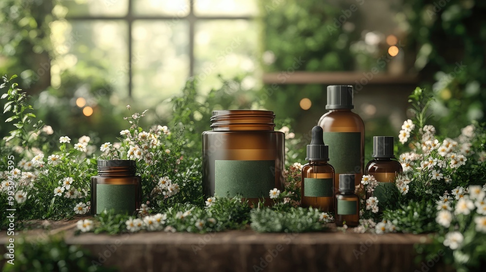 Obraz premium Organic Beauty Product Packaging Design Featuring Blank Space for Customization