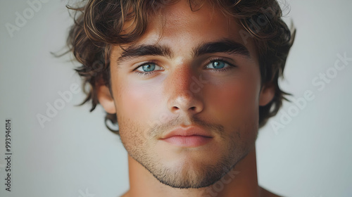 Closeup Portrait of a Young Man with Blue Eyes - Realistic Image