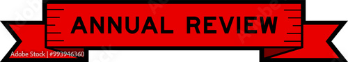 Red ribbon label banner with word annual review on white background