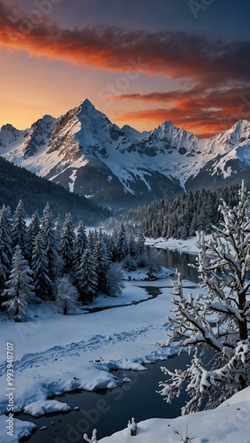 Winter mountain scenery wallpaper.