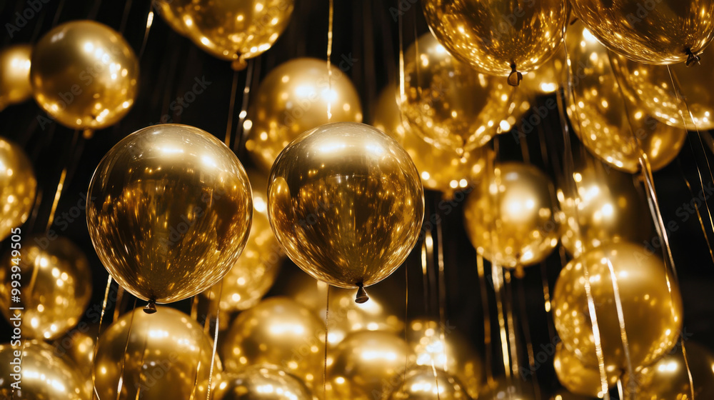 Gold Balloons on black background Gold Balloons on black background