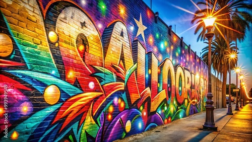Colorful California Graffiti Letters on Urban Wall Showcasing Street Art and Creative Expression