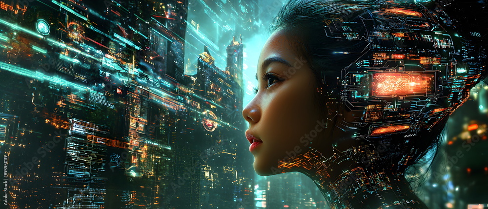 Fusion of Humans and AI Android Robots to Create a Future World, AI Futuristic Technology hybrid citizen Fusion of Humans and AI Android Robots to Create a Future World, AI Futuristic Technology hybrid citizen