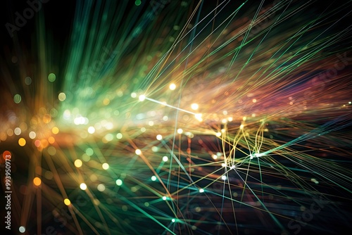 Intricate Web of Fiber Optic Cables Transmitting Data Signals
