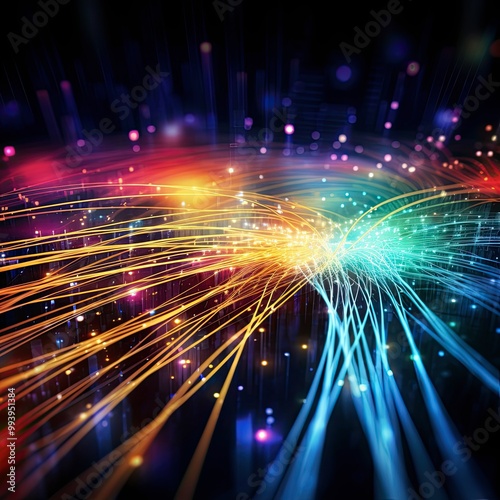 Intricate Web of Fiber Optic Cables Transmitting Data Signals