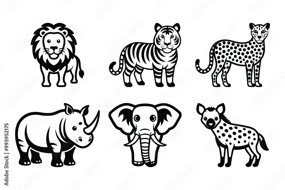 Naklejka premium Animals silhouette bundle set in vector style clip art with white background