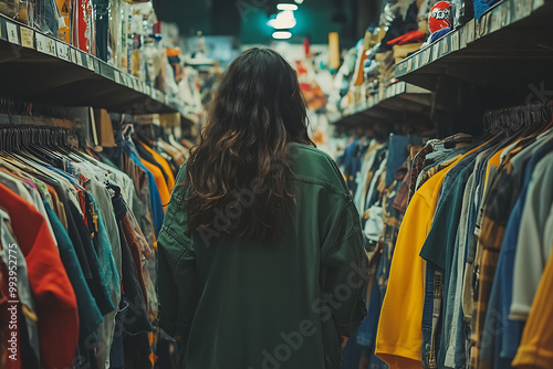 Second-Hand Shopping: Candid shots of someone browsing through a second-hand store or thrift shop, embracing the philosophy of buying used rather than new.