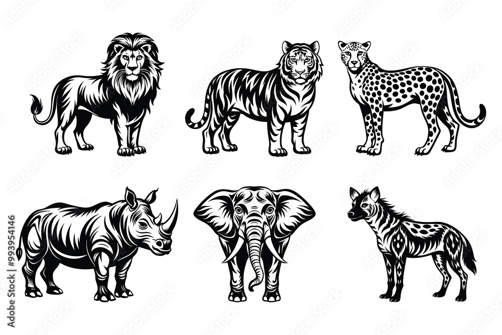 Obraz premium Animals silhouette bundle set in vector style clip art with white background