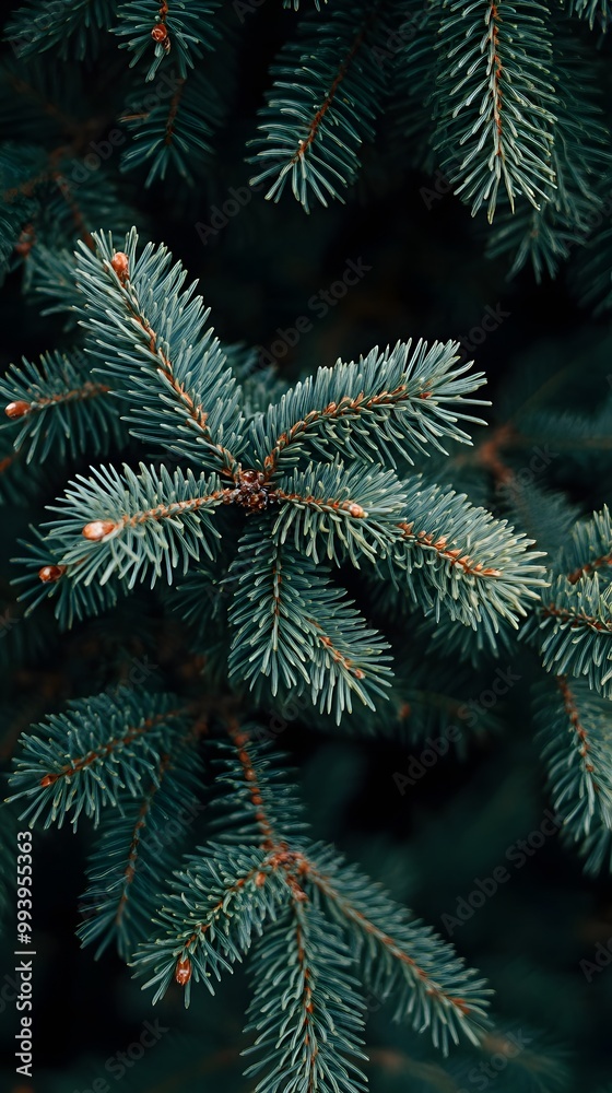 A close-up shot of the green pine tree branches, showcasing their intricate details and textures A close-up shot of the green pine tree branches, showcasing their intricate details and textures