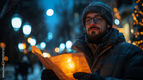 a public lighting inspector checking a postlamp of a street light photo