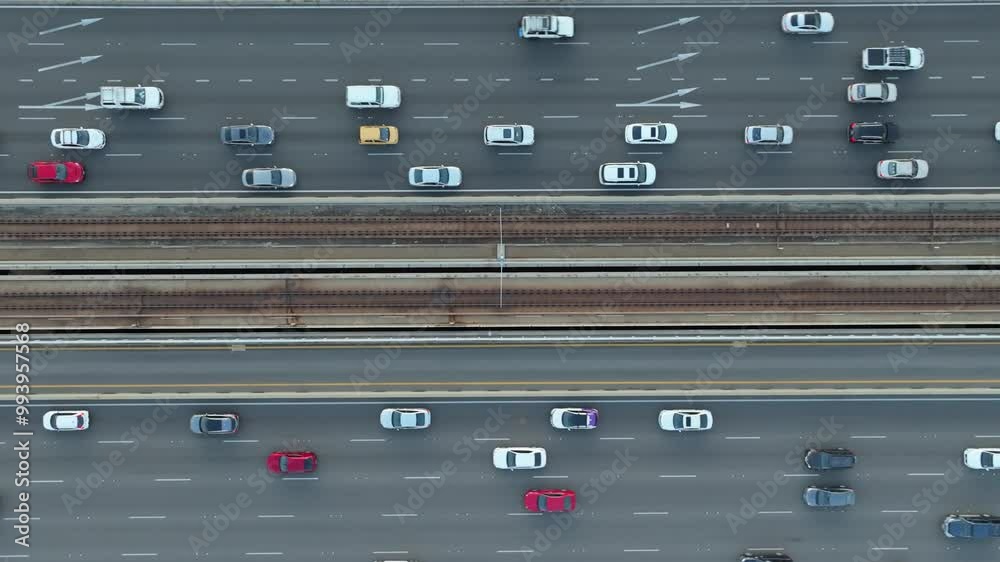 Overhead shot of busy freeway traffic in 4K
Overhead shot of busy freeway traffic in 4K