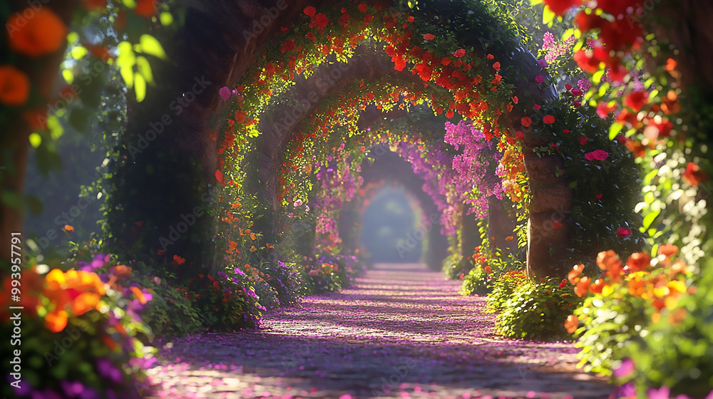 Rose Garden Path. Beautiful flower archway in a vibrant garden path
Rose Garden Path. Beautiful flower archway in a vibrant garden path