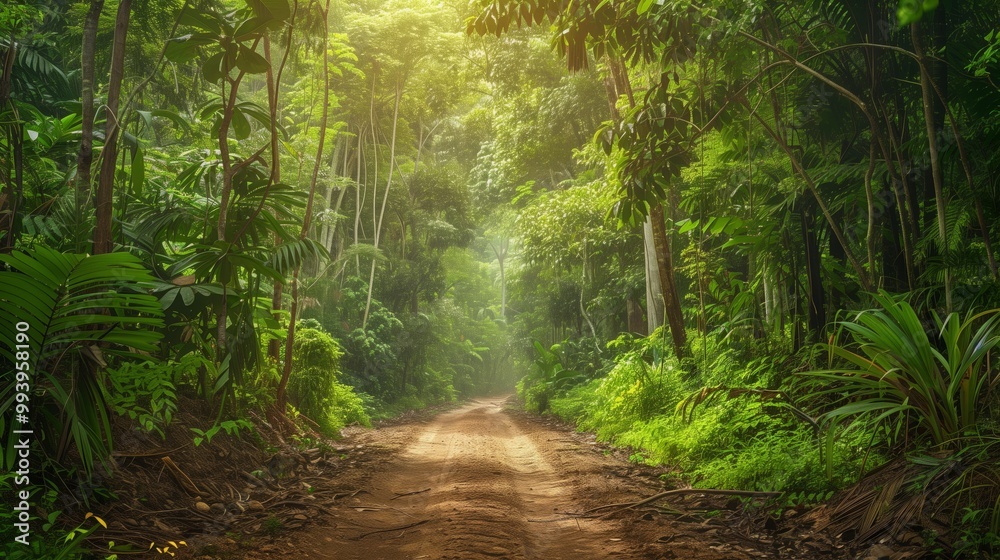 Obraz premium A road with trees on either side of it