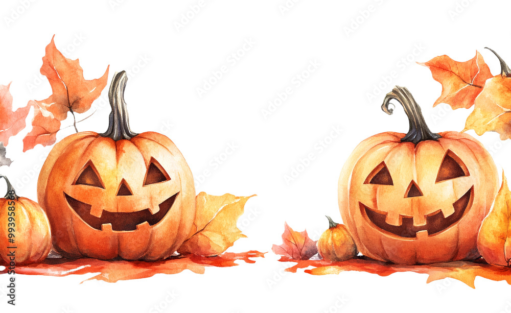 Isolated watercolor set of halloween pumpkins with scary smile. PNG clipart template banner for spirit night cards, decoration and sticker printing Isolated watercolor set of halloween pumpkins with scary smile. PNG clipart template banner for spirit night cards, decoration and sticker printing