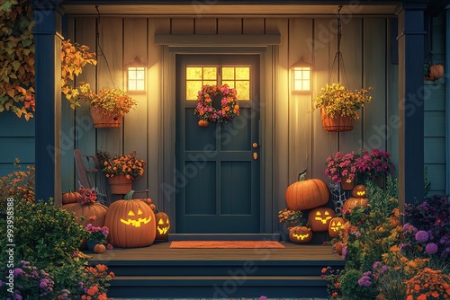 Halloween party background, full moon night illustration, Halloween pumpkin ghost, abandoned house, cemetery, bat, scary tree and Halloween elements Scary website Banner template Vector illustration photo