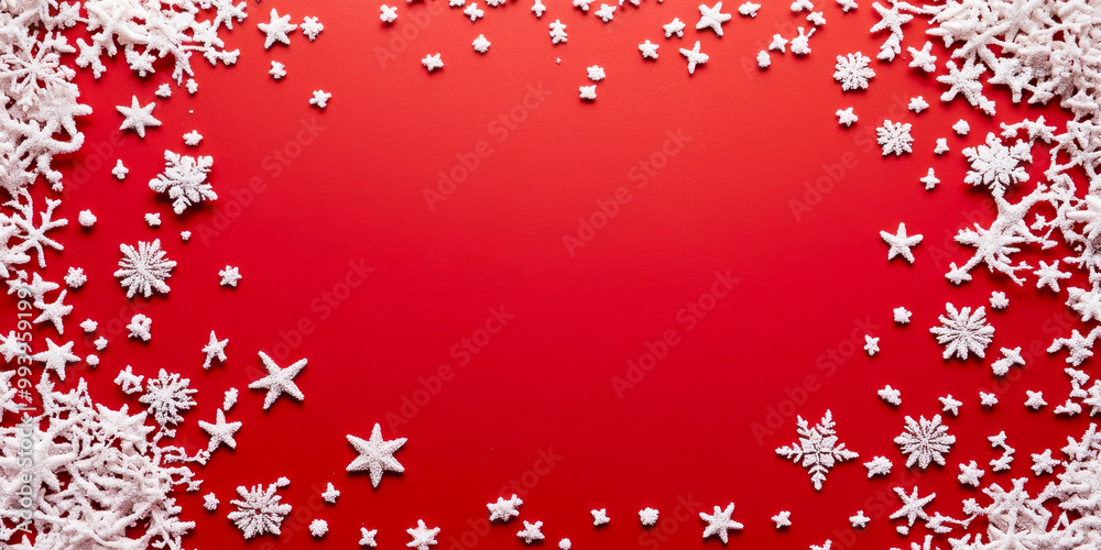 Red background with white snowflakes and stars for a joyful Christmas celebration Red background with white snowflakes and stars for a joyful Christmas celebration