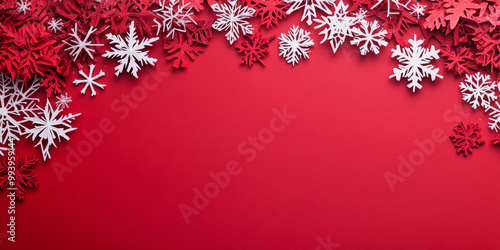 Festive Christmas background featuring red tones, snowflakes, and stars for holiday celebrations