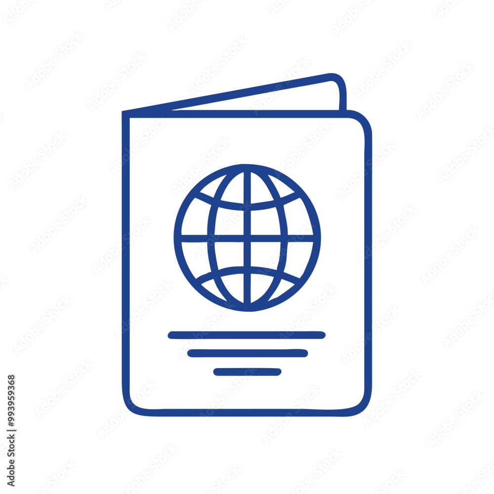 Blue vector icon of a passport design for travelers and global explorers. Blue vector icon of a passport design for travelers and global explorers.