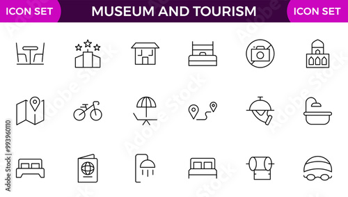 Museum and Tourism outline modern icon set. editable line icon illustration. photo