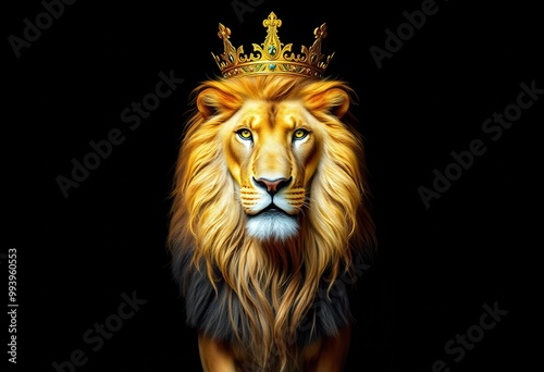 Majestic Lion Wearing a Golden Crown photo