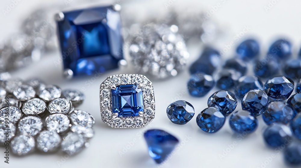 A stunning collection of blue gemstones and silver jewelry, showcasing elegance and luxury in every intricate detail. A stunning collection of blue gemstones and silver jewelry, showcasing elegance and luxury in every intricate detail.