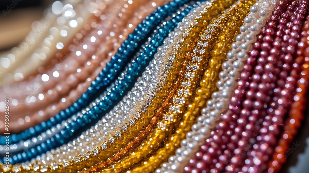Colorful strands of pearls create a vibrant display, showcasing elegance and beauty in jewelry design. Colorful strands of pearls create a vibrant display, showcasing elegance and beauty in jewelry design.